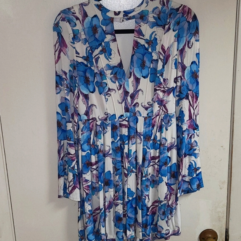 Free People Blue Teagan Long Sleeve Mini Dress - Picture 5 of 8